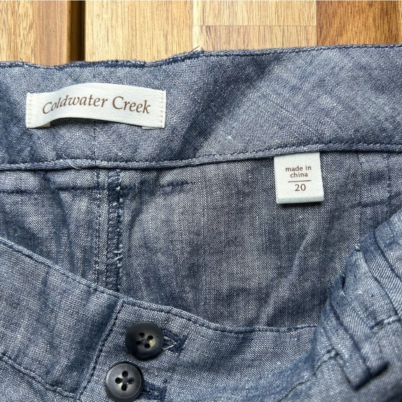 Coldwater Creek Wide Leg Cropped Button Zipper Mid Blue Linen Blend Pants Sz 20 - Picture 5 of 12